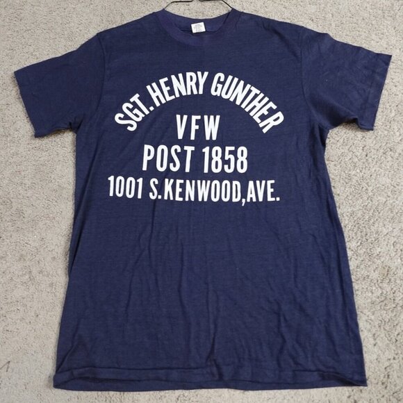 Vintage 1970s Henry Gunther Shirt Small Blue VFW Post 1858 Oldstock Baltimore - Picture 2 of 6